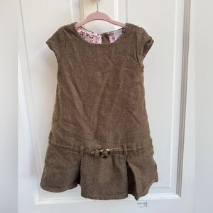 Old Navy 3T Brown Girls Herringbone Sheath Dress w Cap Short Sleeves Crew Neck